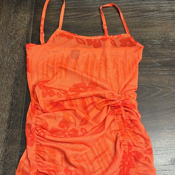 🟠 ORANGE DRAWSTRING RUCH BODYCON DRESS SIZE XS - Picture 3 of 4